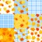 Set of colorful autumn seamless patterns with maple leaves. Vector illustration.