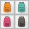 Set of colorful backpacks with long shadow