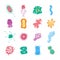 Set of colorful bacteria and virus icons vector illustrations isolated on white.