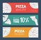 Set of colorful banner templates with hand drawn pizza cut into slices. Special offer, dinner time discount and free