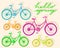 Set of colorful bicycles with shadows and text