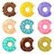 Set of colorful bitten donut on white background