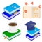 set of colorful  book illustrations snd icon set learning