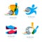 Set of colorful bowling logo, icons and symbol. Bowling ball, bowling pins and shoes illustration.