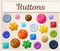 Set of colorful buttons vector illustration. Cartoon button icons for sewing collection. Various circle square flower