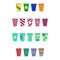 Set of colorful cardboard cup. Vector cup set icon. Isolated party cup.