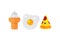 Set of colorful cartoon fast food eggs icon isolated restaurant tasty american pizza meat and unhealthy burger meal