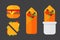 Set of colorful cartoon fast food icons isolated restaurant tasty american cheeseburger meat and unhealthy burger meal