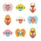 Set of colorful cartoon monkey faces.