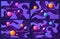 Set of colorful cartoon outer space backgrounds, designs, banners, artworks.