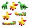 Set of colorful children\'s toys: duck, dino, train isolated