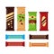 Set of colorful chocolate bars icons isolated on white background. Chocolate product, protein bar for vending machine in