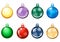 Set of colorful Christmas balls on transparent background . Clipart JPEG illustration.
