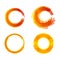 Set of colorful circular, round abstract banners fiery, red yellow colors, dabs of brushes. Bright labels, stickers