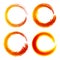 Set of colorful circular, round abstract banners fiery, red yellow colors, dabs of brushes. Bright labels, stickers