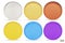 Set of colorful coins isolated on a white background. 3d realistic coins. Gold, silver, copper, yellow, blue, and purple coin