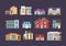 Set of colorful country houses, cottages, holiday mansions, hotels, guesthouse.