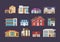 Set of colorful country houses, cottages, holiday mansions, hotels, guesthouse