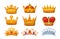 Set of colorful crowns in cartoon style. Royal crowns from gold for king, queen and princess.Crown awards collection for winners