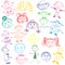 Set of Colorful Cute Kids. Funny Children Drawings. Sketch style.