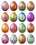 Set of colorful decorated easter eggs isolated on white background