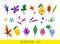 Set of colorful different leaves, flowers, berries, fruits, butterfly and petals