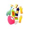 Set of colorful different plastic home cleaning equipment