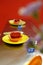 Set of colorful dishes.