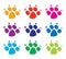 Set of colorful dog`s foot prints, flat style, vector
