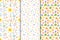 Set of colorful Easter seamless patterns. Bright multicolored Easter elements on a white background.