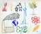 Set of colorful ecology hand-drawn icons