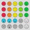 Set of colorful emoticons. Flat and beautiful stickers. Vector illustration,  isolated on gray background.