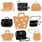 Set of colorful fashion woman bags collection
