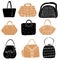 Set of colorful fashion woman bags collection