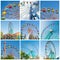 Set of colorful ferris wheels in amusement parks. Full size