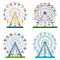 Set of colorful ferris wheels on white background, vector illust