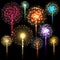 Set of colorful fireworks. Vector illustration.