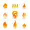 Set of colorful flame vector icons.