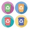 Set of colorful flat recycling wheelie bin icons, vector