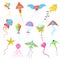 Set of colorful flying wind kites.