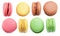 Set of colorful french macarons isolated on white background. Clipping path