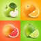 Set of colorful fruits - apple, orange, grapefruit, lime