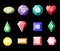 Set of colorful gemstones. Simple gems illustration. Cartoon jewels . Vector.