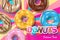 Set of Colorful glazed donuts for ads. Sweet glossy bakery donuts with pink and chocolate glaze poster. Realistic vector