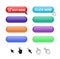 Set of colorful glossy button. Click Here Button. Blank button for website and mobile apps. Mouse click cursor. Vector
