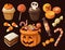 Set of colorful halloween sweets and candies