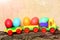 Set of colorful happy easter handmade eggs with children locomotive