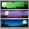 A set of colorful horizontal Halloween headers with black frames and gradient background