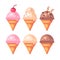 Set of colorful ice cream cone flat icons