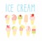 Set of colorful ice cream desserts. Vector illustration